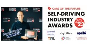 Nick Reed from Reed Mobility receiving the Self-Driving Industry Awards research award.
