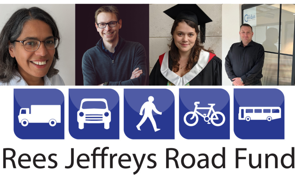 Photo montage of four past recipients of the Rees Jeffreys Road Fund MSc bursary.