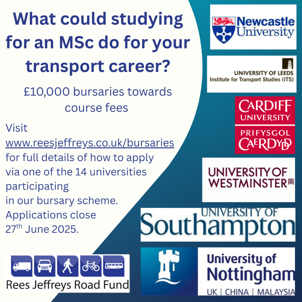 What could studying for an MSc do for your transport career? Some logos of UK universities. Details of how to apply.