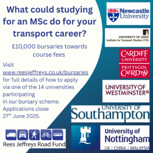 What could studying for an MSc do for your transport career? Some logos of UK universities. Details of how to apply.